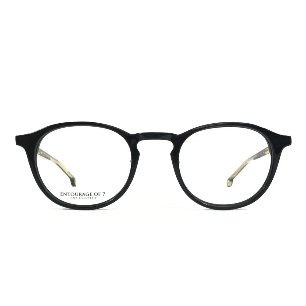 Entourage of 7 Eyeglasses Frames Grady Shiny Black Gold Round Full Rim 48-23-147